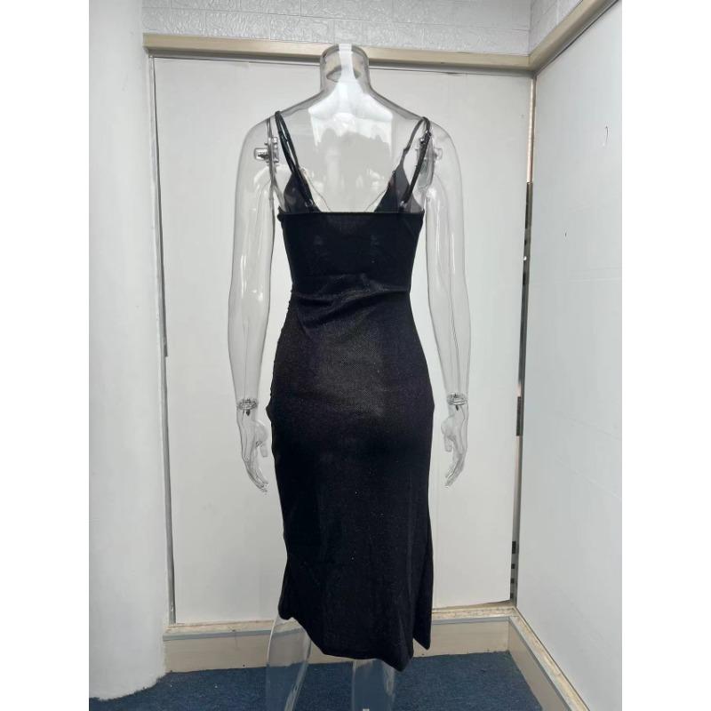 Spring/summer Sexy Glitter Dress with High Split Deep V Strap