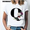 Kawaii English Alphabet Flowers Graphics Female T-Shirt 90S Summer Loose Short Sleeve Round Neck Female Tops Clothing