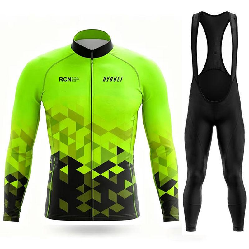 Autumn Breathable Cycling Suit New Rcn Team Autumn Cycling Jersey Bib Pants Set Ropa Ciclismo Bicycle  Clothing Road Bike Suit Men