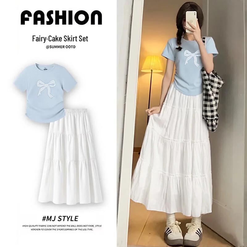 

MJ STYLE Women s Short-Sleeve T-Shirt & Skirt Two-Piece Set M