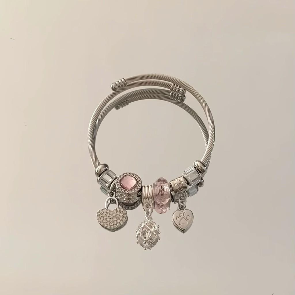 Stainless Steel Heart Shape Bracelet With Rhinestone Embellishments For Women And Men
