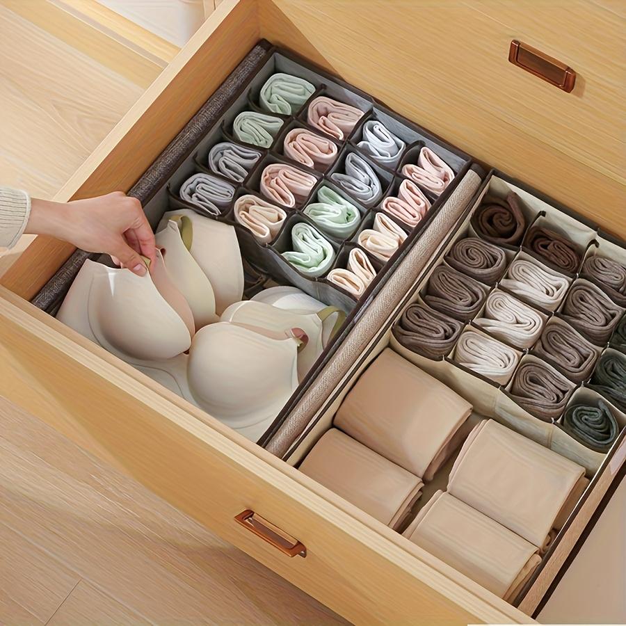 2-in-1 Foldable Fabric Storage Box with Lid, 13/17 Compartments, Beige/Grey Drawer Organizer for Bras, Socks, Ties, Space-Saving Closet Organizer