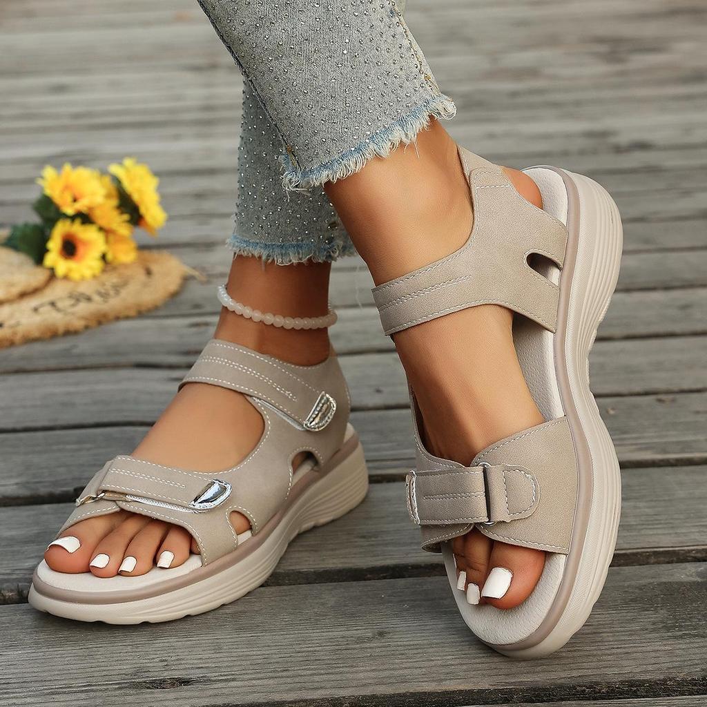 Women's 2026 Summer Velcro Sandals: Large Size, Comfortable, Lightweight, Breathable Beach Shoes with Thick Sole