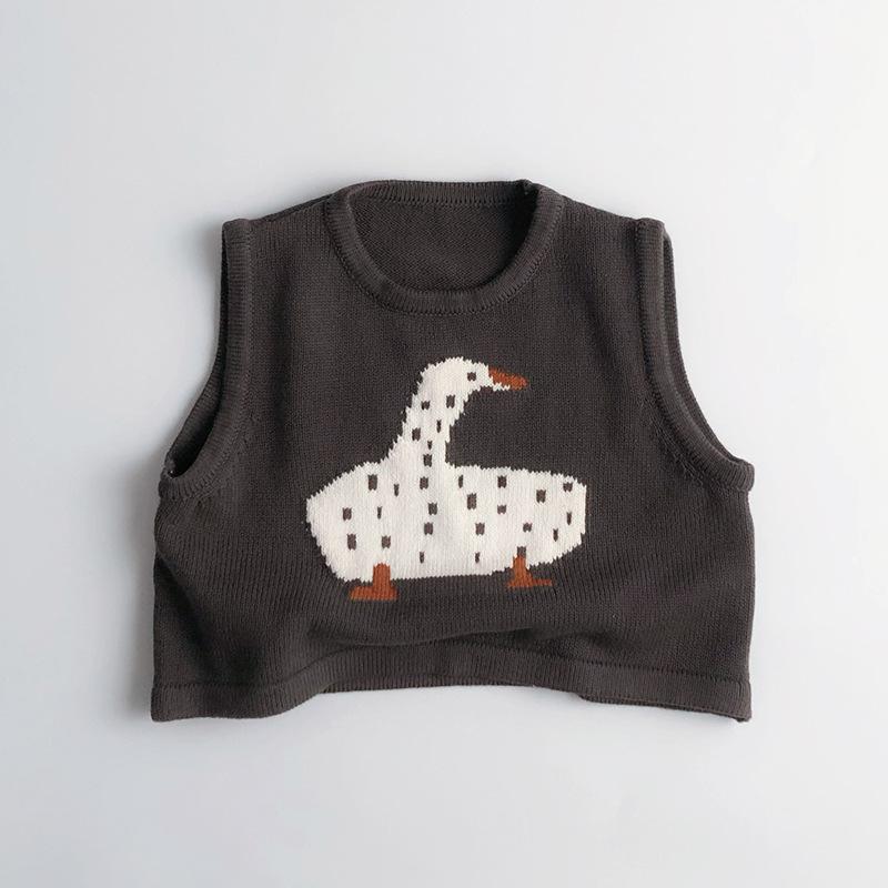 Children Sleeveless Sweater Toddler Kids Cotton Vest Coat Boys Knitted Waistcoat Girls Clothes Cartoon Tops Casual Outerwear 80cm темно-серого