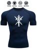 Men's Compression Shirt Quick Dry Navy Blue Gym T-Shirt Three Crossed Swords Print Workout Sportswear