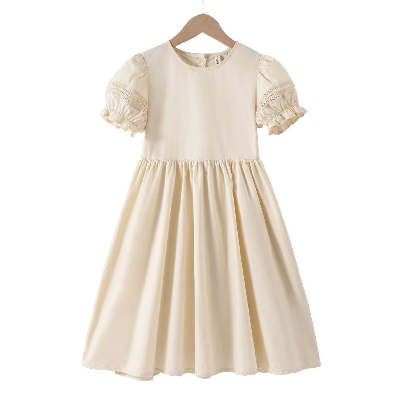 

Комбинезон-платье для девочек в корейском стиле с рукавами-фонариками - Детская одежда 2025 с короткими рукавами однотонной расцветки 160 cm бежевый