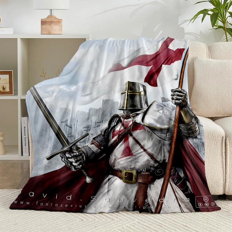 1PC Knightly Warrior In Armor Flannel Blanket Gift, Suitable for Both Men And Women, Soft Ideal for Beds And Sofa, Birthday Or Christmas Gift
