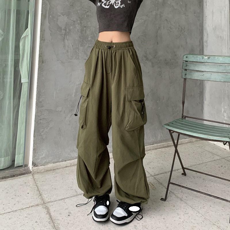 Black Red Women Casual Joggers Tech Pants Solid Low Waist Pants Drawstring Wide Leg Baggy Trousers Y2k Streetwear Oversize Sweatpants