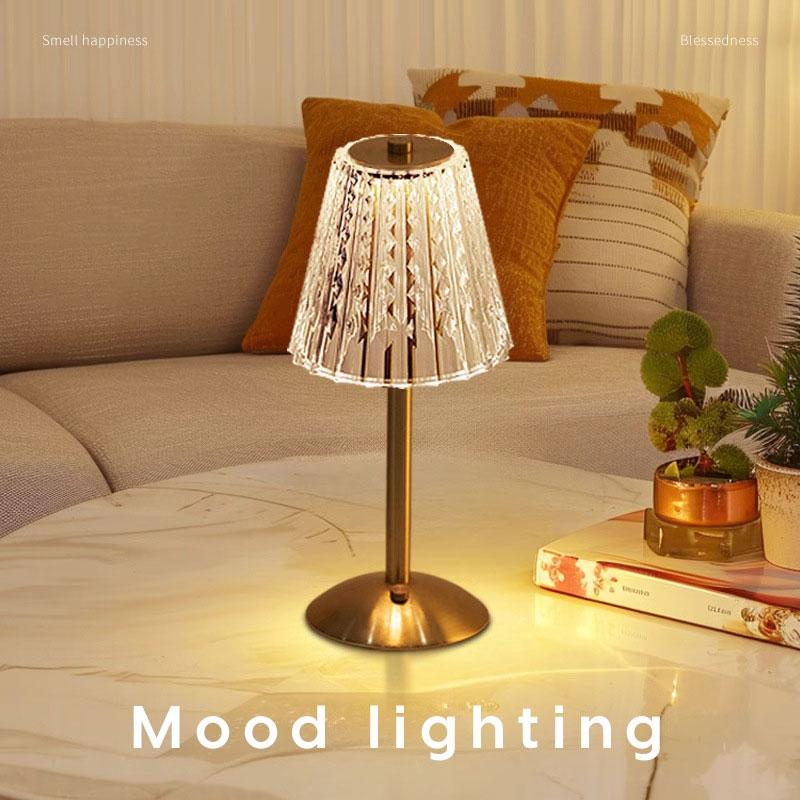 Crystal Retro Table Lamp Bedroom Bedside Lamp Luxurious Atmosphere Lamp Rechargeable Dimming LED Light