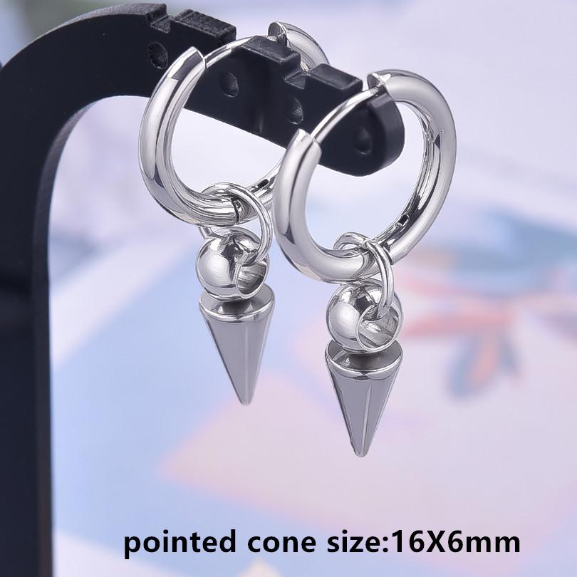 Nicht verblassend Unterschiedliche Länge Spitzkegel Hängeohrringe Edelstahl Runde Creolen für Damen Herren Schmuck Ohrpiercing Geschenk