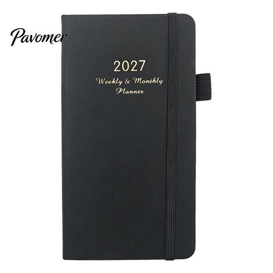 Pocket Planner 2027 Daily Notebook, Retro PU Leather Cover with Pen Weekly And Monthly Organizer Holder Planner, Compact for Business Travel Schedule