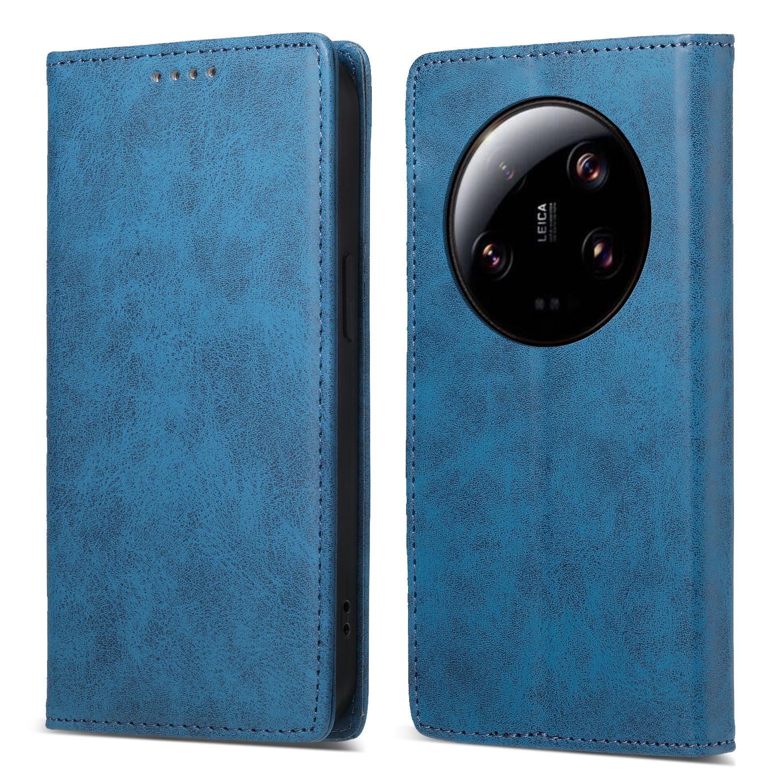 

DF-05 RFID Blocking Phone Case For Xiaomi 13 Ultra,Wallet PU Leather Coated Matte TPU Stand Cover Blue
