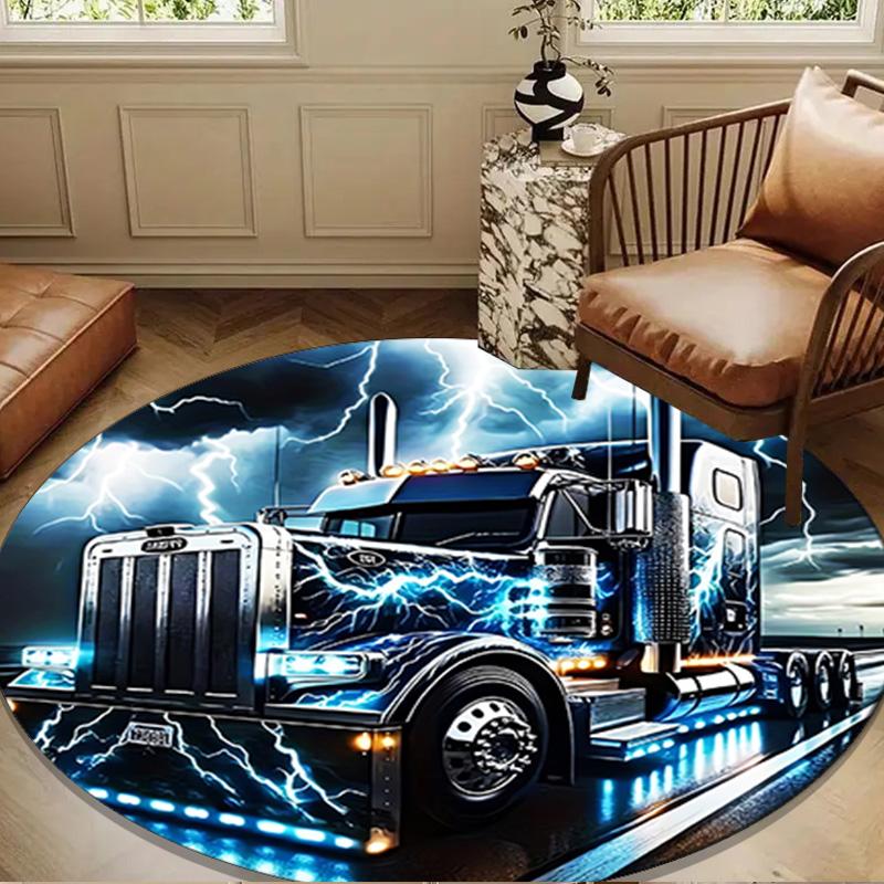 Thunder Truck Journey Round Rug for Livingroom,Bedroom, Palyroom, Chair Rug, Area Rug, Circle Carpet, Large Size Fan Christmas Gift