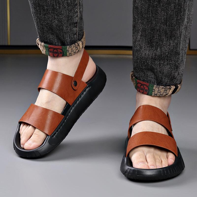 Men's Summer 2025 Dual-Use Non-Slip Driving Sandals: Casual Thick-Soled Beach Shoes