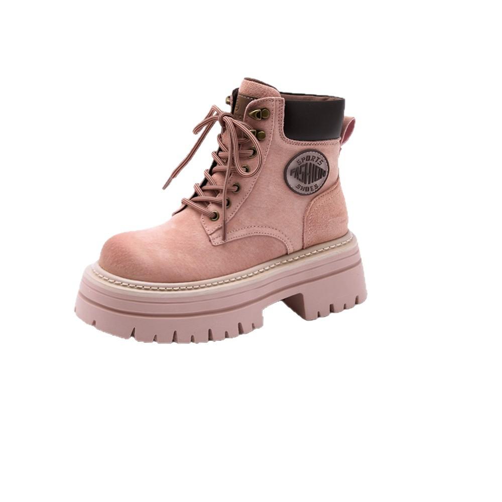Blue Cabinet, Martin Boots Women's 2025 Spring and Autumn New Inner Height Increase Pink Small British Short Boots Thick Bottom Burst