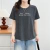 2026 Plus Size Women's Brushed T-Shirt - Short Sleeve, Letter Print, Round Neck, Casual Top.