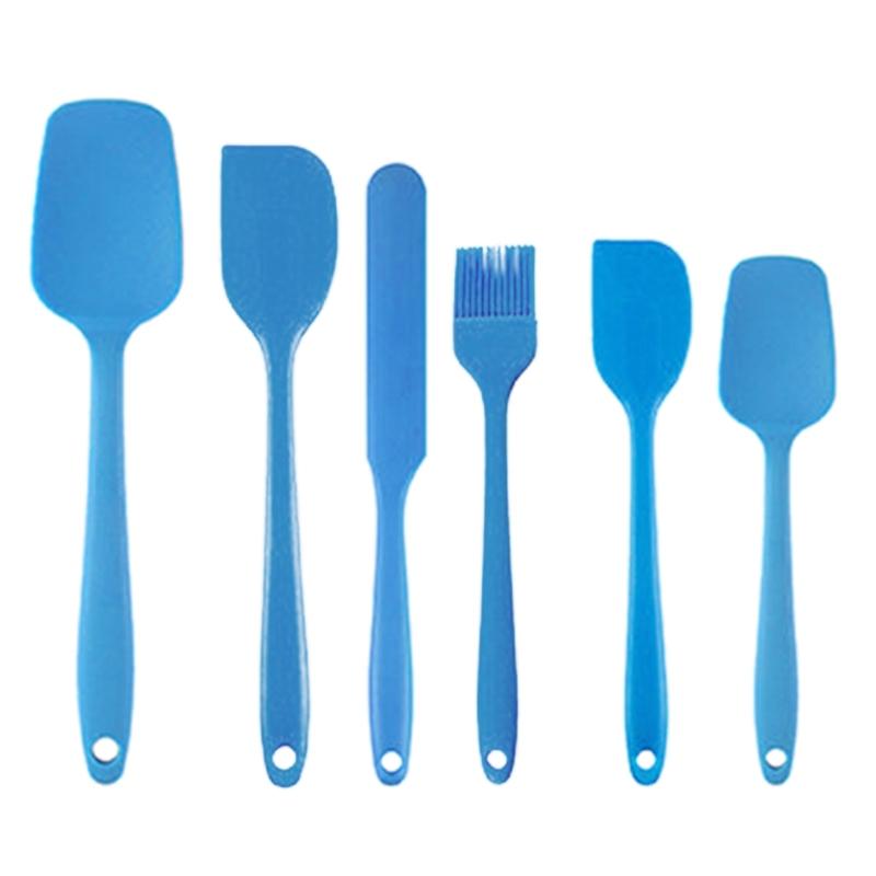

6 Pcs Silicone Mixing Butter Scraper with Oil Brush for Cooking Stirring Baking синий