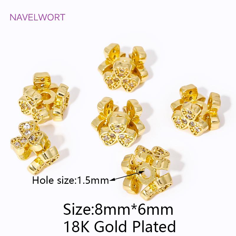 Brass Metal Separator Beads 18K Gold Plated Inlaid Zircon Heart Clover Spacer Beads For Jewelry Making DIY Beading Accessories 2 pieces