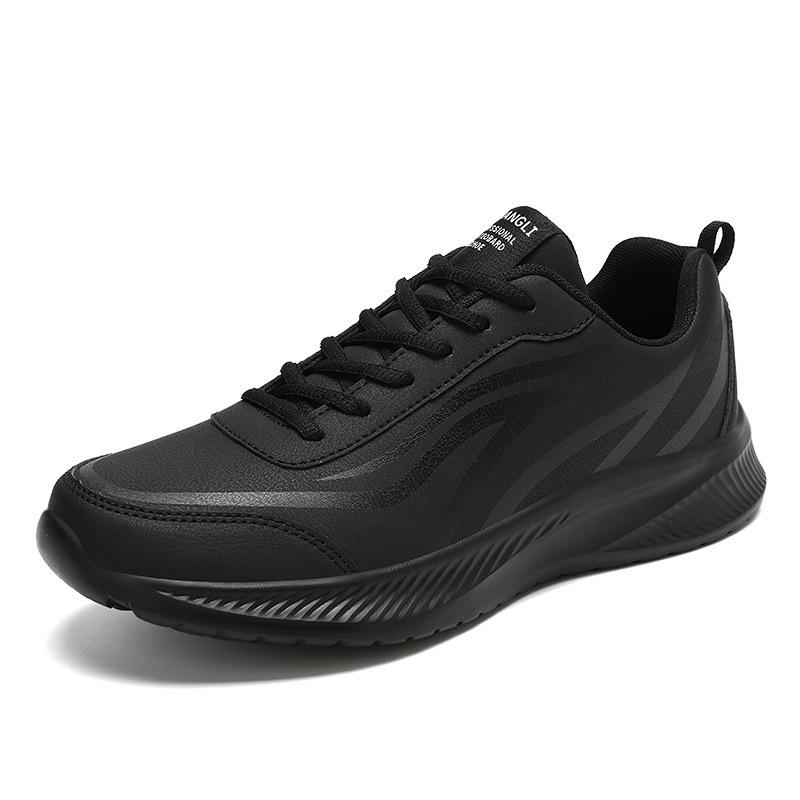 Autumn and winter large size lightweight shock-absorbing shoes leather surface waterproof black casual shoes running and dancing sports shoes