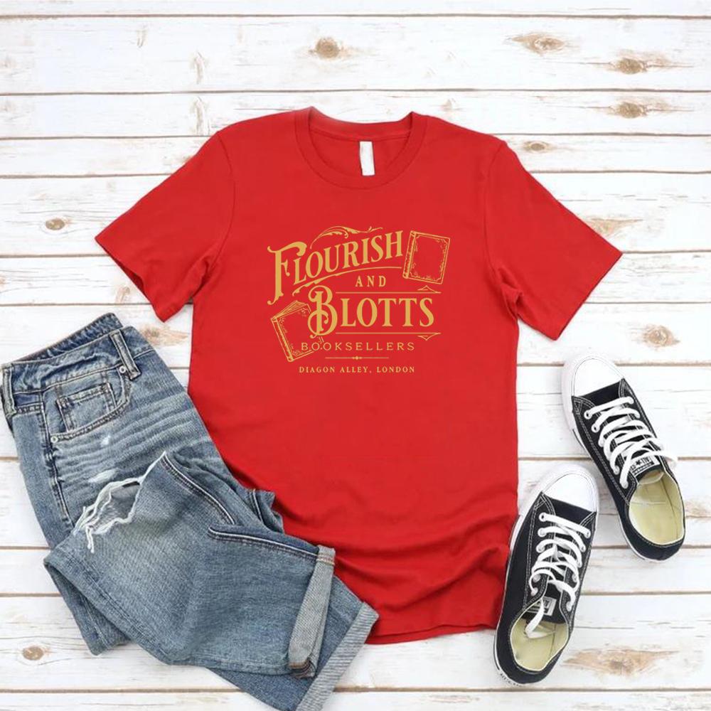 Flourish and Blotts T Shirt Wizard Book Magic Wizard Vintage Tee Bookish Gift HP Fan Tshirt Short Sleeve Graphic T Shirts Top