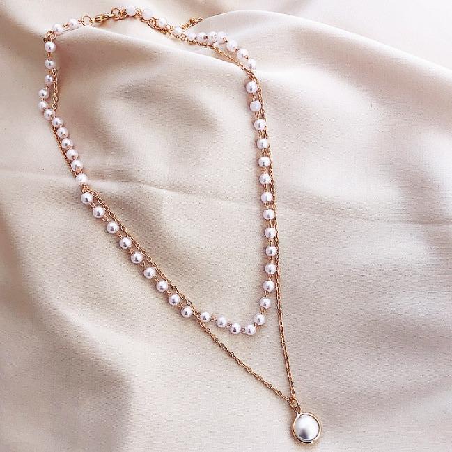 Stylish Simple Chain Beaded Multi-Layer Necklace Pearl Pendant Necklace