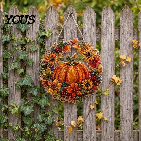 Party Decorations Pumpkin Acrylic Window Hanging Decor, Fall Harvest Wreath Ornament for Decorative Thanksgiving Halloween, Indoor Outdoor Wall Decor