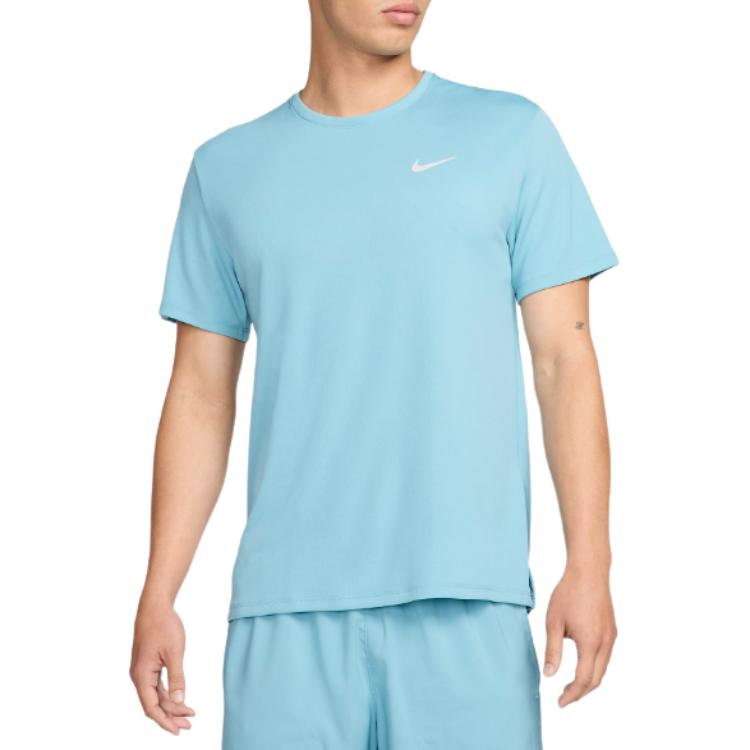 

Nike Dri-Fit UV Принт Логотипа Круглый Вырез Однотонная Удобная Повседневная Дышащая Футболка с Коротким Рукавом Мужские Топы Небесно-Голубой DV9316-464 M