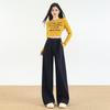 Women's High-Waisted Elastic Dark Blue Wide-Leg Jeans: Slimming Petite Straight-Leg Pants for Autumn/Winter