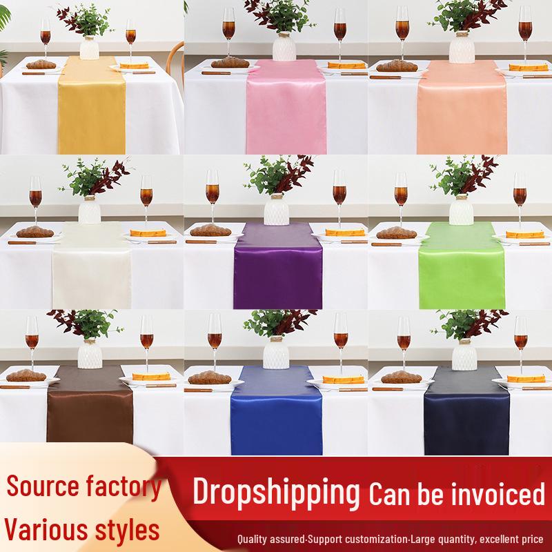 High-Density Satin Table Runner for Weddings & Banquets - Solid Color Polyester Table Decoration