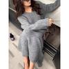 Autumn Winter V-neck Loose Pullover Sweater Set Knitted Elegant Skirts Women Casual Two-piece Set Fashion Outfit Simple Solid Color Office Clothing