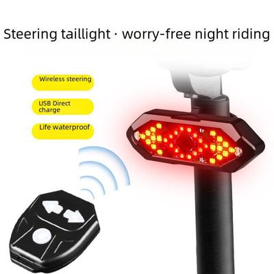 USB Rechargeable LED Bicycle Tail Light with Remote Turn Signals, Horn, and Waterproof Design for Night Riding