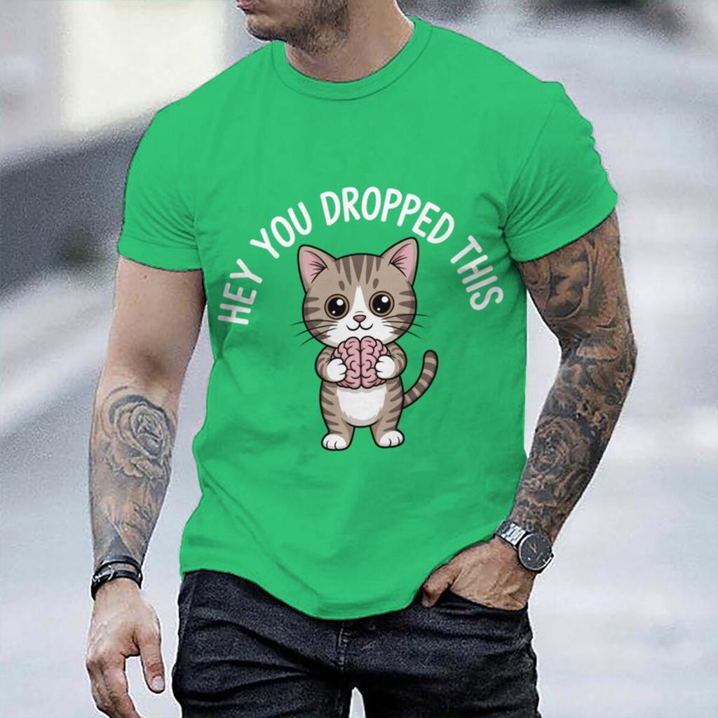 Unisexs Fun Sarcastic Cat And Brain Graphic Tshirts Hey You Dropped This Humorous Quotes Short Sleeve Male Tshirts
