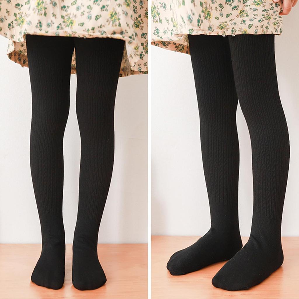 LOLANTA Kids' Thick Knit Tights with Feet, 3-Pair Set, Black and White, Apricot, Ages 3-5