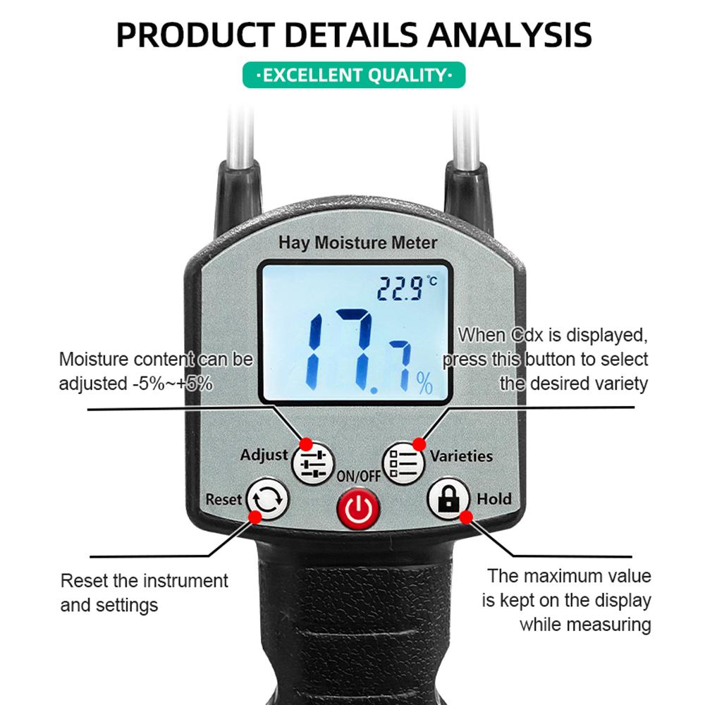 TK100H Forage Hay Fast Moisture Meter Portable Pin-type Alfalfa Moisture Meter Sheep Grass Block Moisture Tester