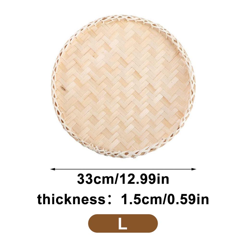 Handmade Bamboo Woven Basket Tray,Flat Wicker Round Fruit Basket Woven Food Storage Shallow Tray Decorative Serving Tray Wall