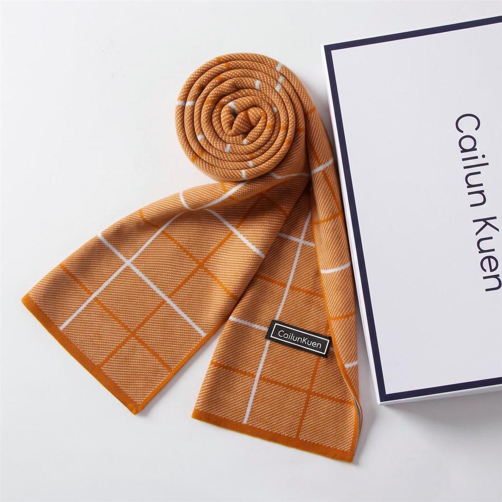2026 New Men's Wool Plaid Scarf – Trendy Knitted Korean Style, Versatile and Warm Winter Accessory