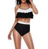 Women’s Two Piece High Waist Bikini Set with Ruffle Top and Ruched Waistband Swimwear for Beach Pool Resort
