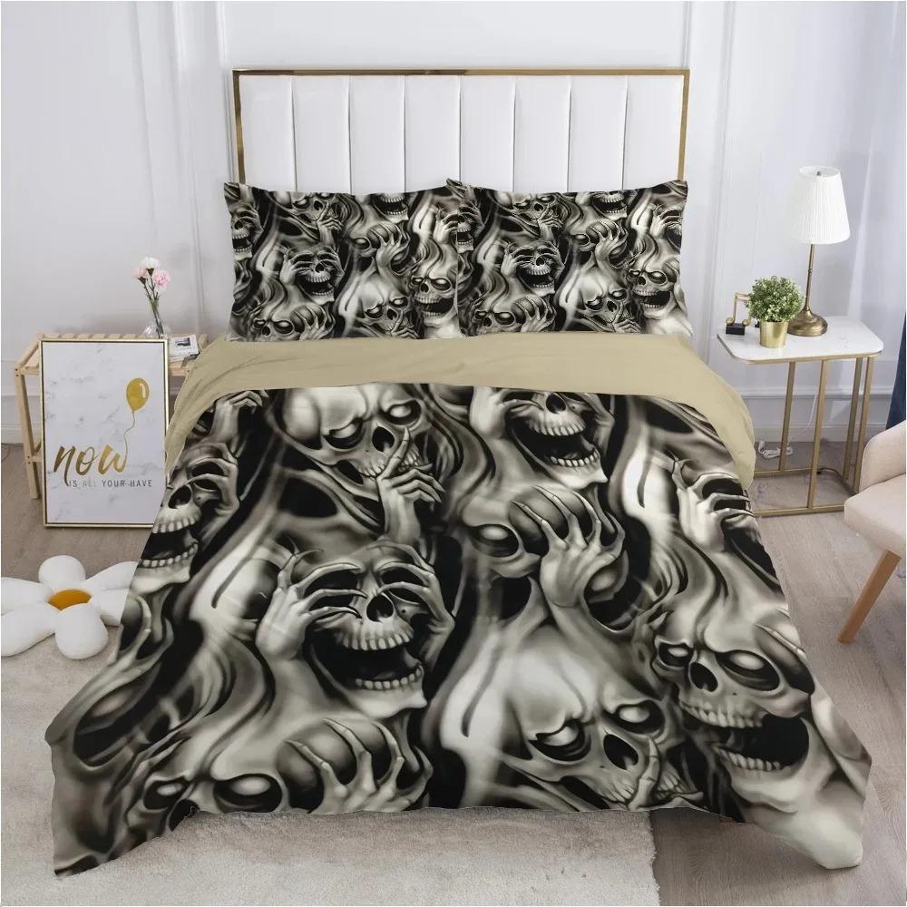 3D Scream Horror Skull Duvet Cover Set Queen Size Sugar Skull Bedding Sets Single Twin Full King Comforter Cover Bedroom Decor