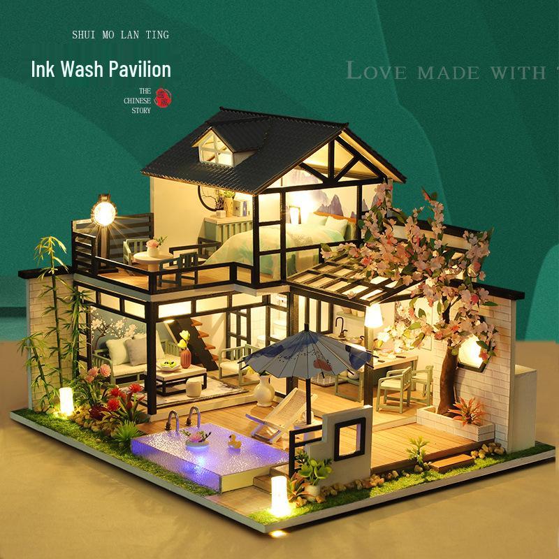 Jiate DIY Ink Lan Pavilion Creative Art House Model Toy Gift
