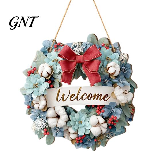 Front Entrance Decoration Wooden Christmas Welcome Sign, Animal Round Hanging Door Decor, Pet Theme Farmhouse Ornament for Window Garden Holiday Decor
