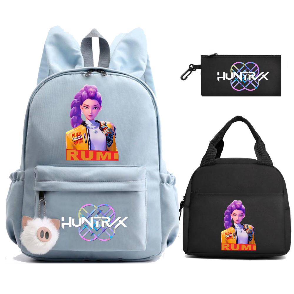 Cartoon Demon Hunters Printed Backpack Lunch Bag Pencil Case for Children Student Schoolbag Girl Kid Gift Women Travel Bag