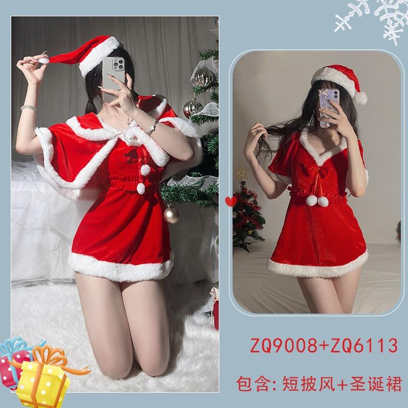 Sexy new year's day christmas uniform sexy lingerie velvet nightdress cosplay new c robe suit