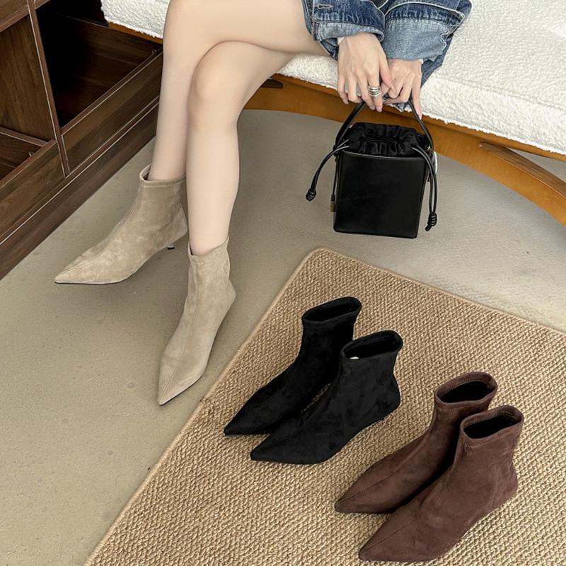 Moda 2025 Zima Nowa Marka Damskie Krótkie Botki Moda Szpiczasty Nosek Damskie Eleganckie Botki Do Kostki Cienki Wysoki Obcas Czółenka Buty