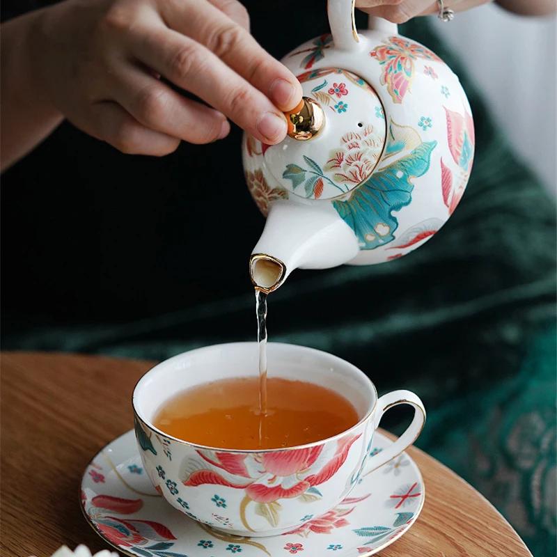 Teapot Teacup Integrated Set Afternoon Tea Set Cup Dessert Dish One-person Drink Tea Pot Retro Ceramic Flower Drinking Utensils