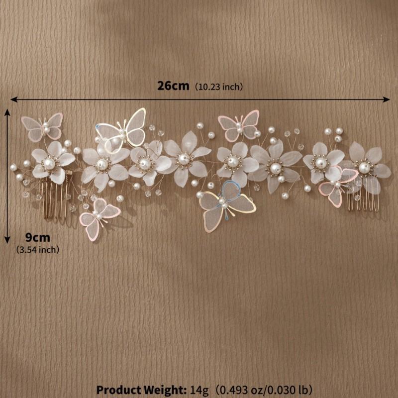 Bride Wedding Headband Flowers Butterfly Fairy Birthday Princess Dating Pearl Hair Comb Headwear