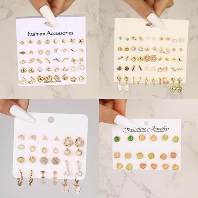 Creative Fashion Earrings Set: Flower, Heart, Butterfly, White Stone & Pearl Earrings