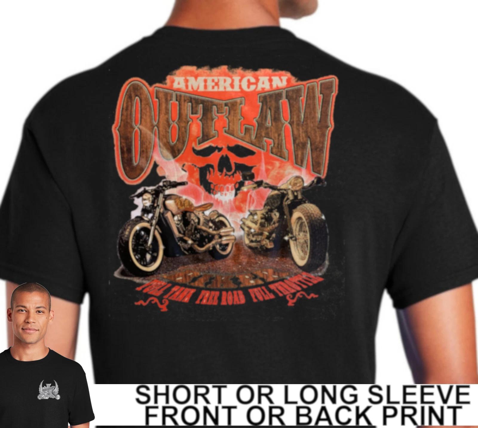American Outlaw Biker Custom built Panhead Motorcycle Freedom Of road Mens Shirt L