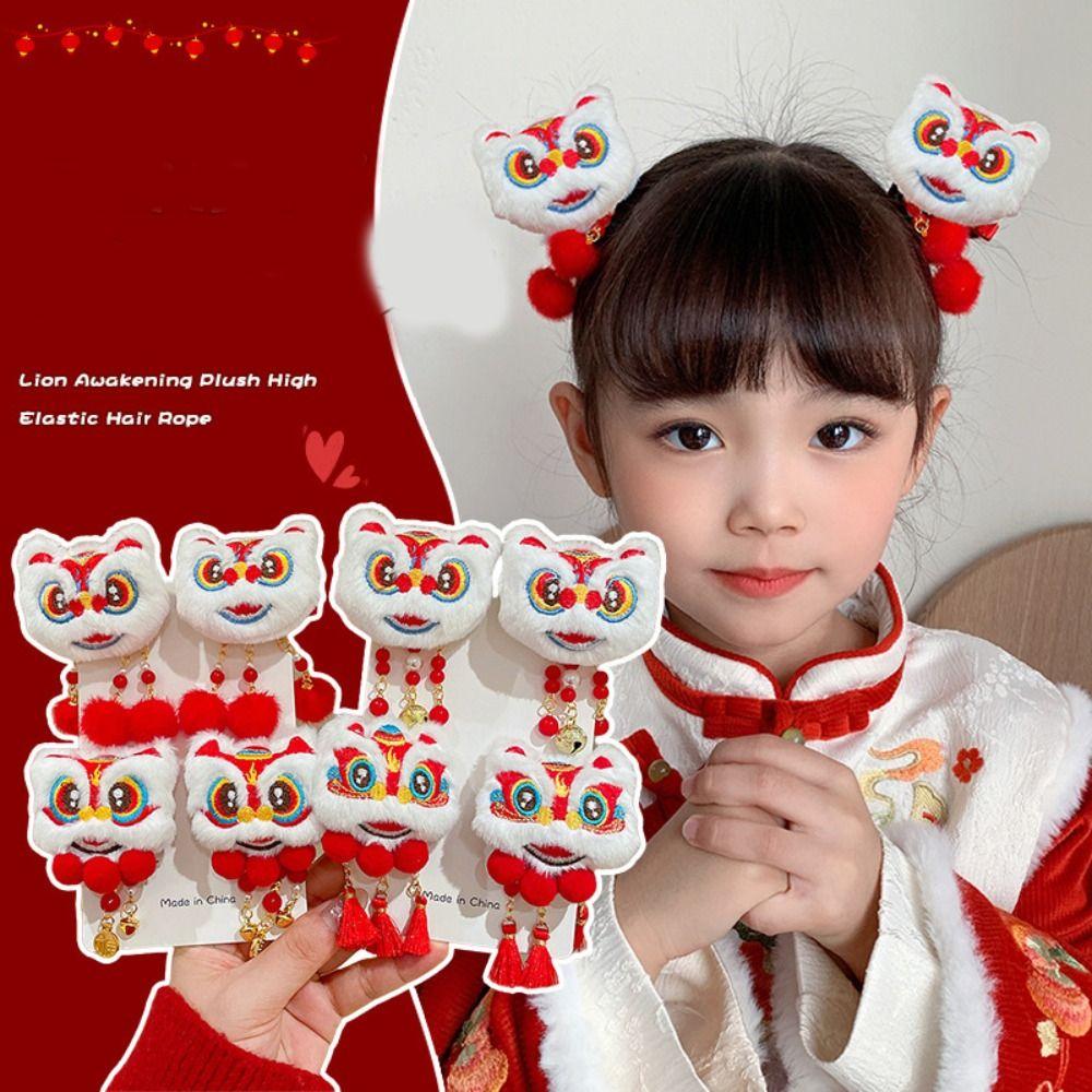 Plush Chinese New Year Headwear Tassel Ancient Style Hairpin Children Red Bow Hairpin  Children