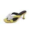 Summer New Butterfly Rhinestone Temperament Versatile Square Head Thick Heel Low Heel One-word Drag