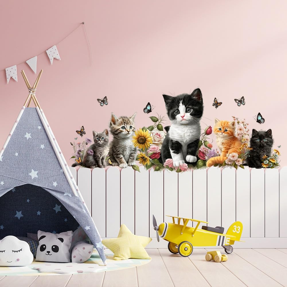 SMAOSTORE Wall Cute Cat Stylish Animal Stickers for and Background Removable Wallpaper Stickers (Mata) Stickers, Stickers, Flower, Butterfly, Kids'